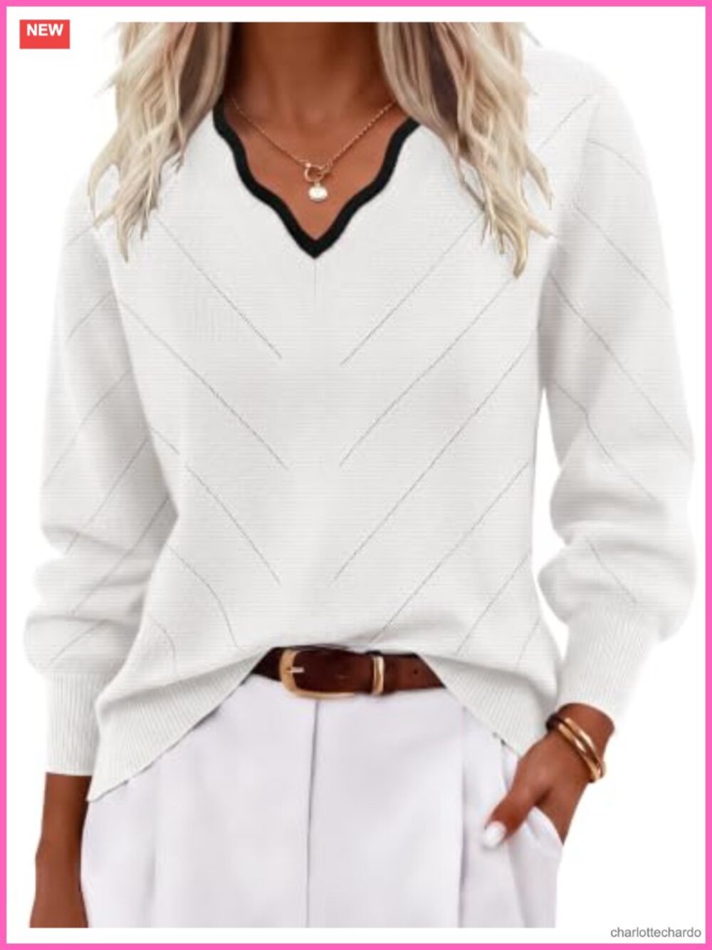Women's V-Neck Knit Pullover Sweater Lightweight Long Sleeve Fall Top